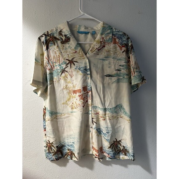 TORI RICHARD Hawaiian Button Shirt Mens M, Viscose Tan/Red C 44” L29” - Picture 1 of 6